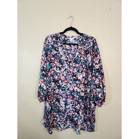 Boutique Tops - Boutique Women's Multicolor Printed Puff‎ Sleeve High Low V-Neck Blouse Size 2X